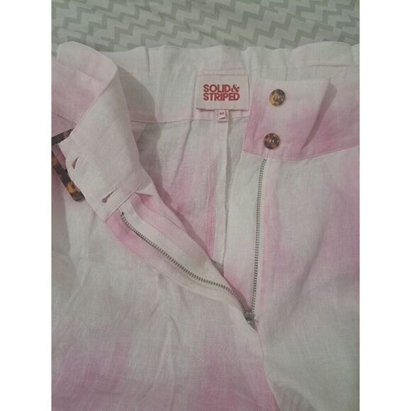 Solid And Striped Womens Medium 100% Linen Pink White Shorts Beach Vacation - Picture 2 of 8